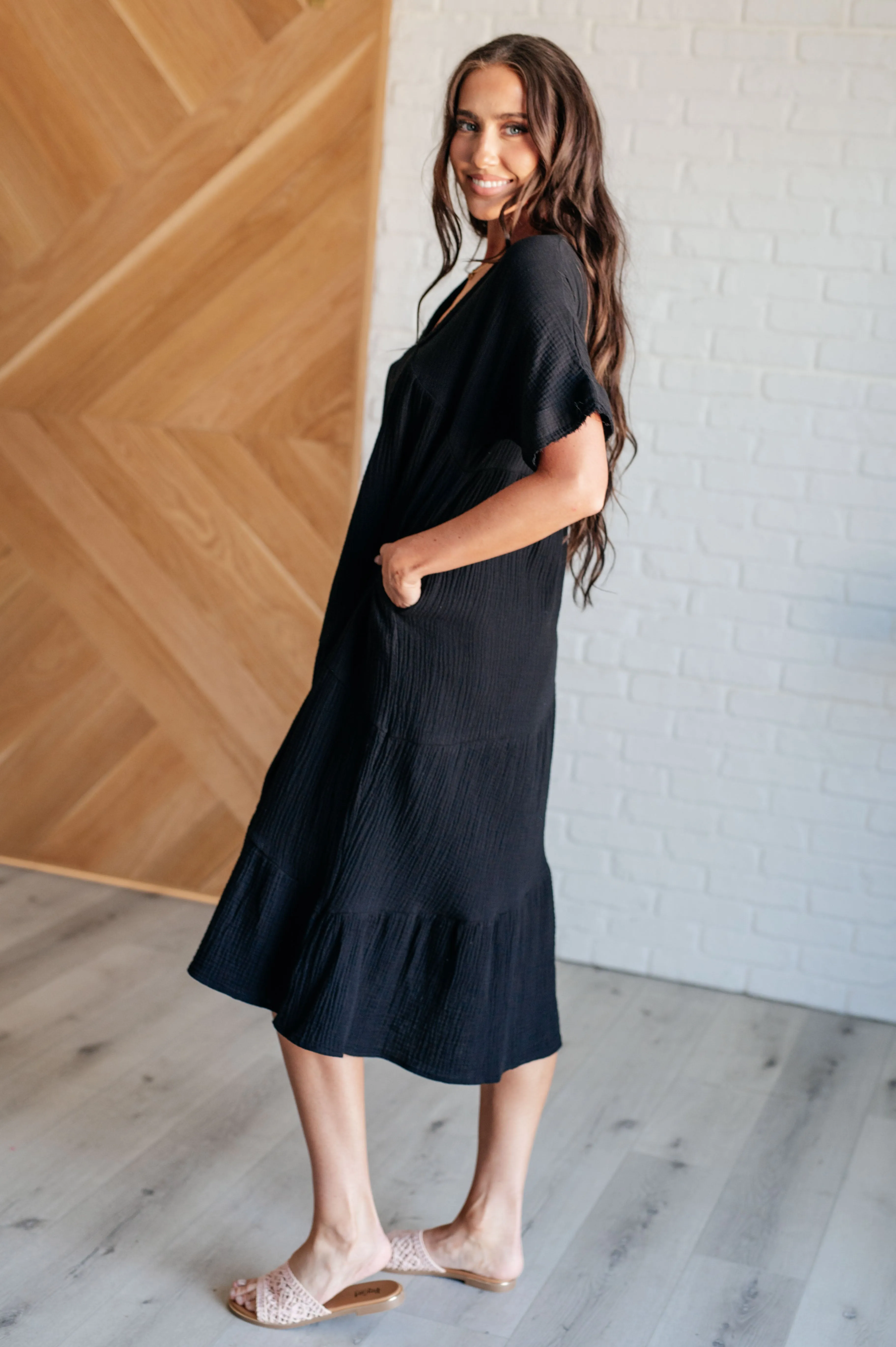 Classic Beauty Dolman Sleeve Dress in Black