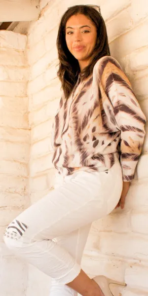 Daria Batwing Sweater with Arctic Tiger Print