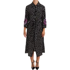 Dolce & Gabbana Elegant Silk Polka Dot Sequin Midi Dress