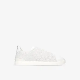 Ermenegildo Zegna Triple Stitch Woven Leather Low Top Sneakers, White