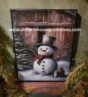 #HGC1074 Primitive Snowman With Gifts 8x10 Canvas Print