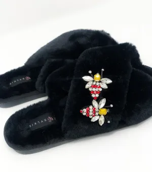 Honey Bee Cross Slipper Black