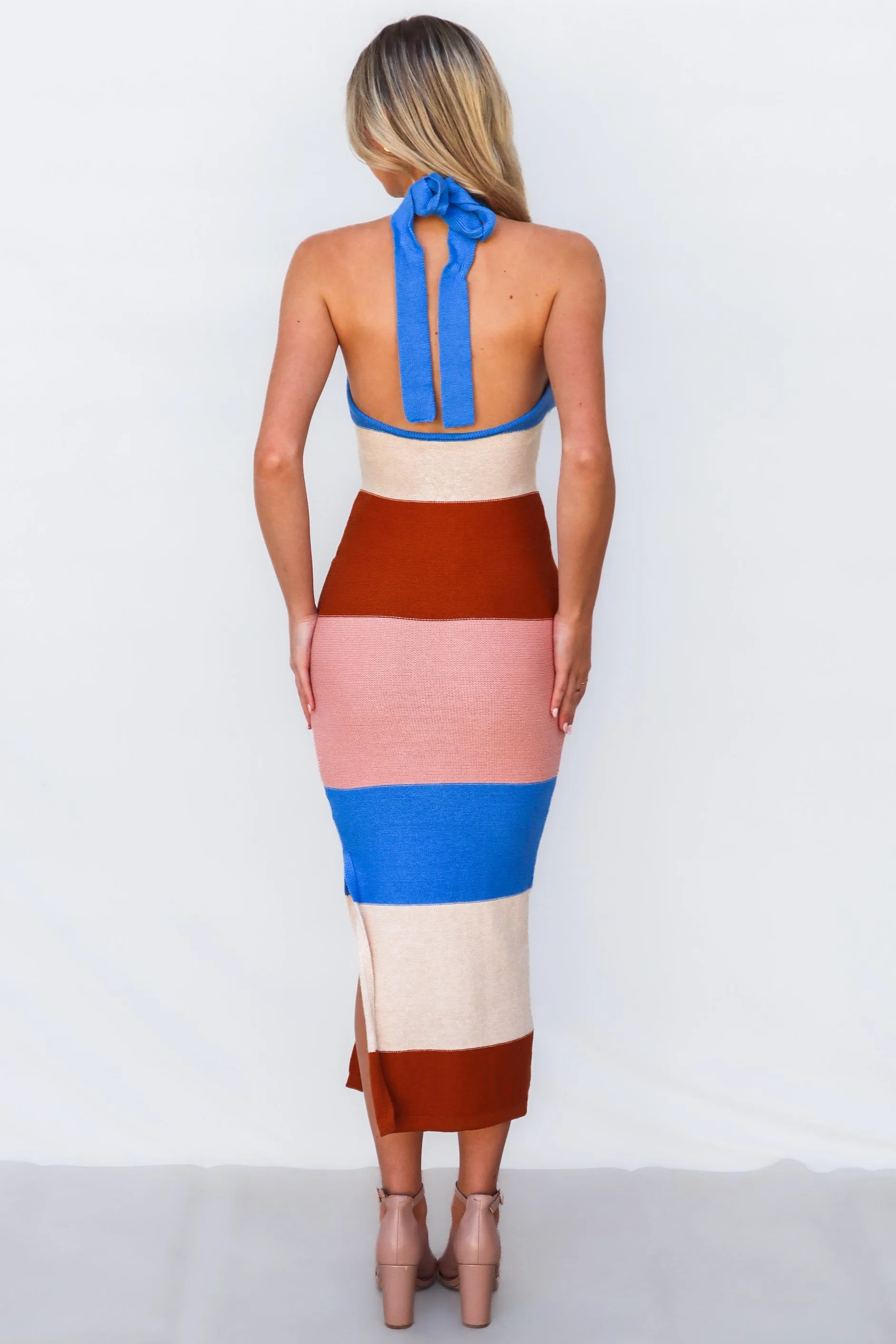 Kelly Midi Dress - Blue/Tan