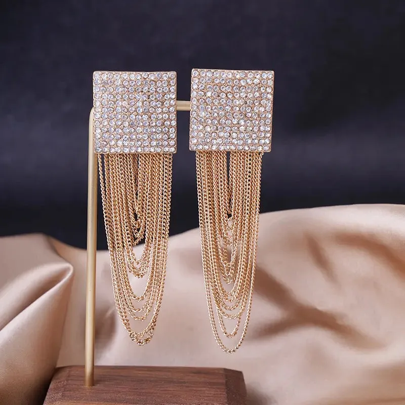 Mila Rhinestone Tassel Chain Earrings