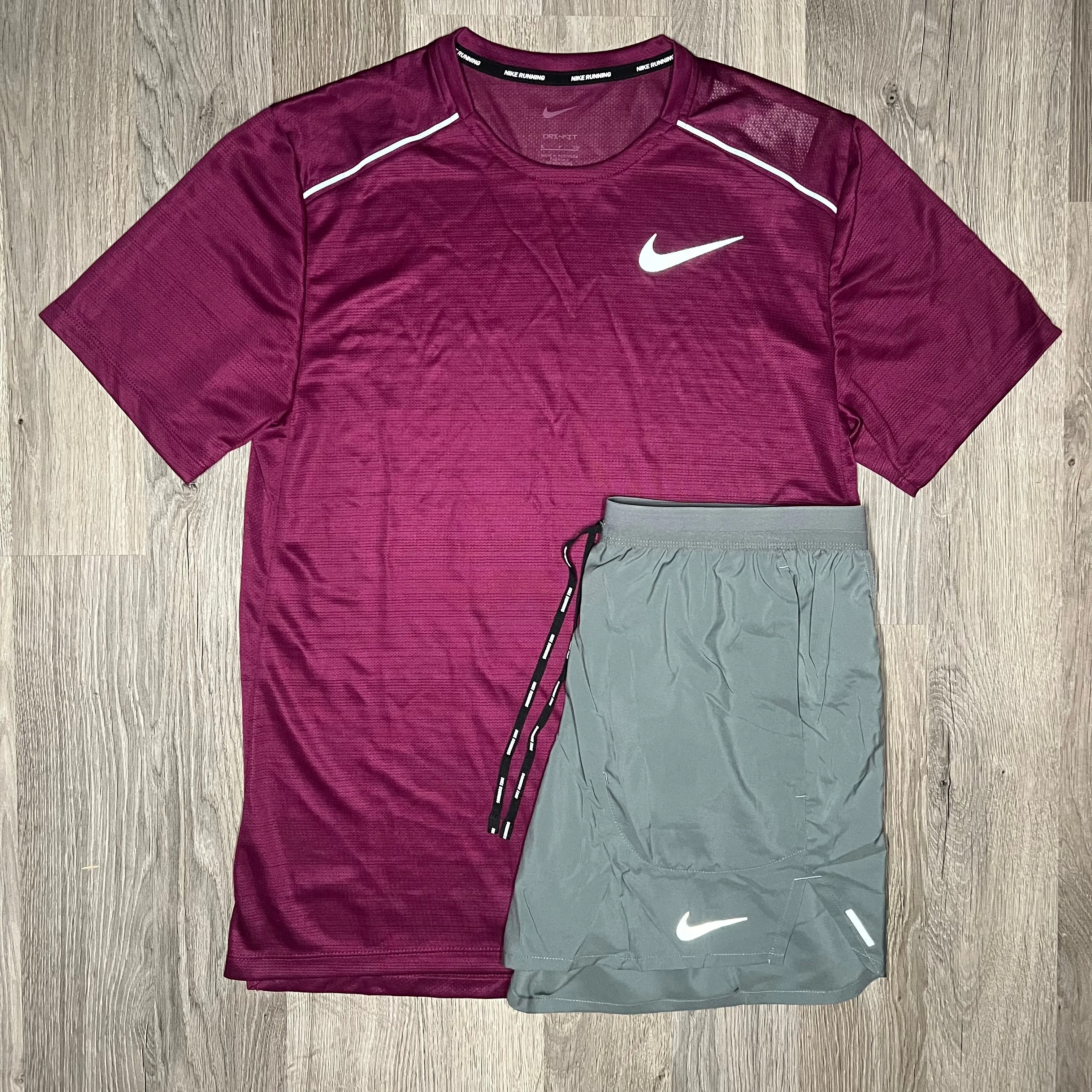 Nike Miler & Flex Stride 2.0 Set - Tee & Shorts - Beetroot / Smoke Grey