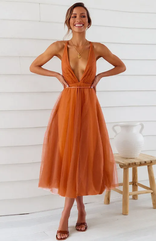 Sexy Deep V Neck Backless Lace-Up Mesh Puff Dress